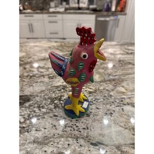 Ortega Folk Art Hand Painted Ceramic Rooster Figurine Bright Colors‎ Signed